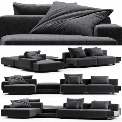 Modular Dark Gray Fabric Sectional Sofa 3d model