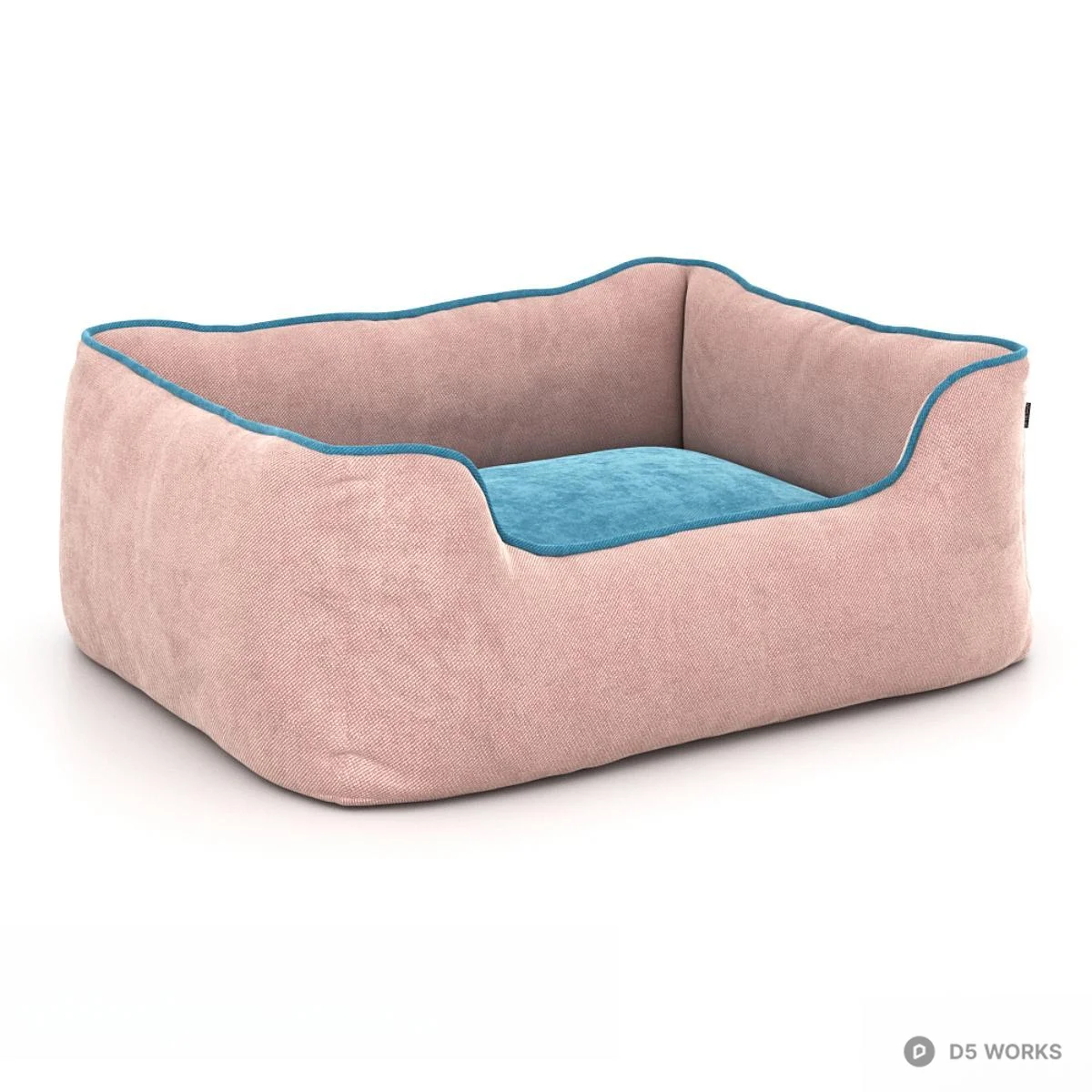 Pink Velvet Pet Bed With Teal Cushion 3d model - Image 1