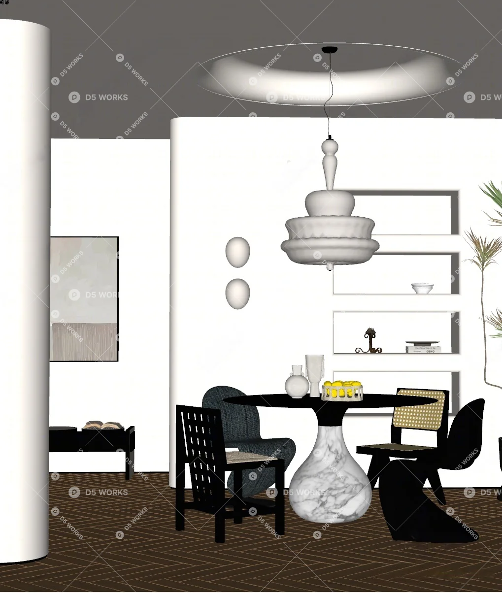 Organic Modern Dining Room (Home) 3d model thumbnail 2