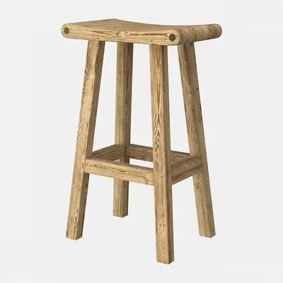 Rustic Wooden Bar Stool 3d model