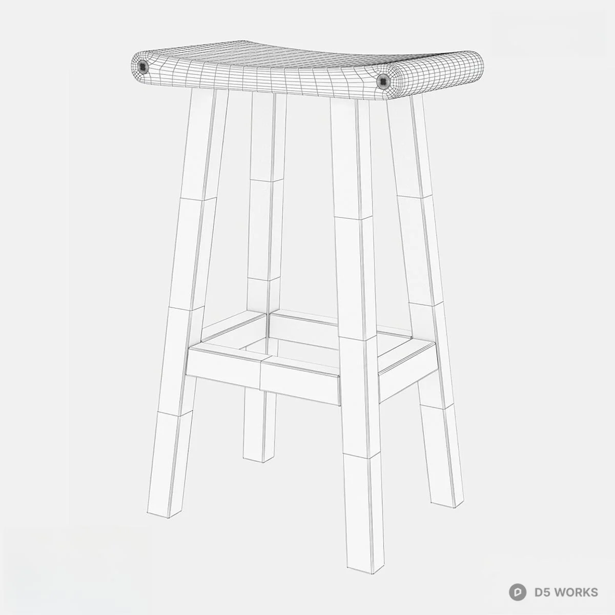 Rustic Wooden Bar Stool 3d model thumbnail 2