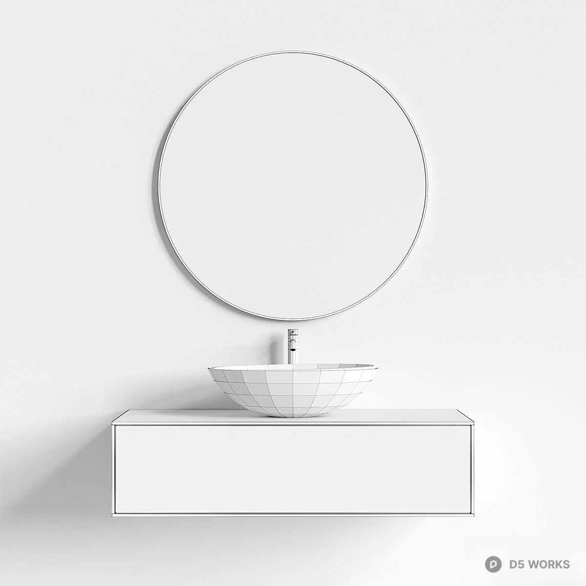 Minimalist Green Wall-Mounted Bathroom Cabinet With Round Mirror 3d model thumbnail 3
