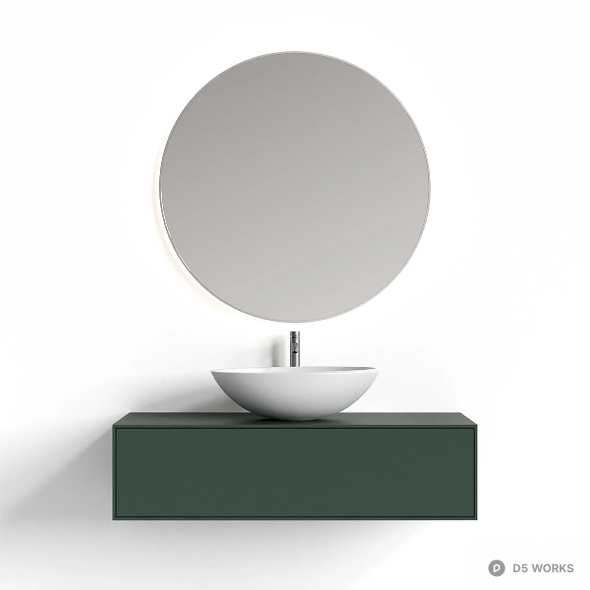 Minimalist Green Wall-Mounted Bathroom Cabinet With Round Mirror 3d model - Image 1