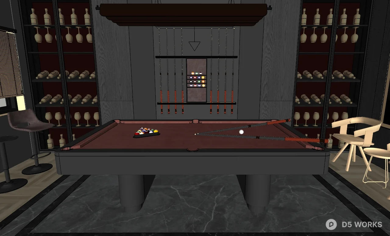 Modern Billiards Room With Red Felt Table 3d model thumbnail 2