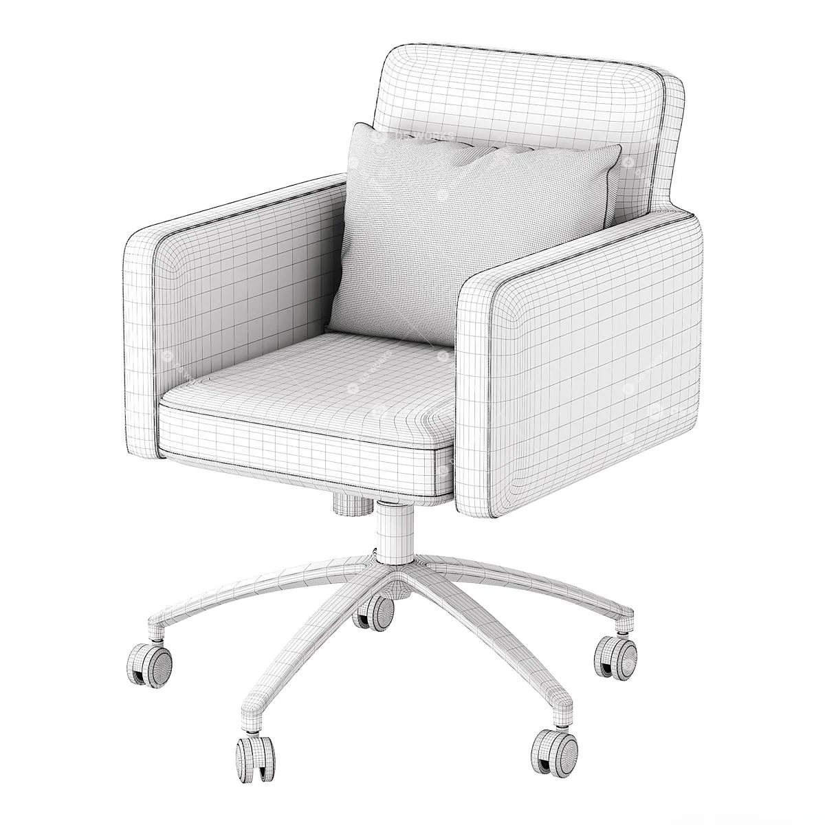 Leather Office Armchair With Pillow 3d model thumbnail 3