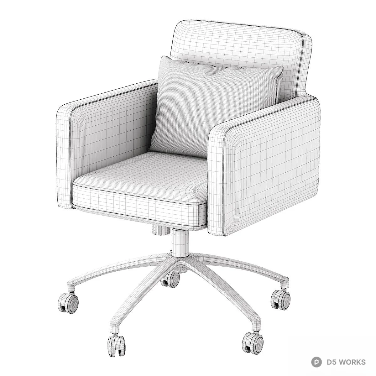 Leather Office Armchair With Pillow 3d model thumbnail 3