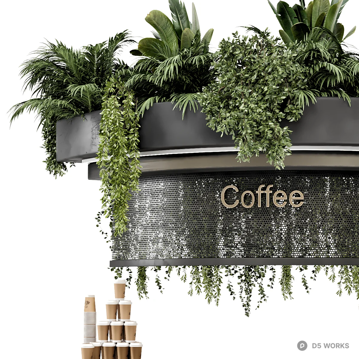 Modern Coffee Bar Counter With Greenery 3d model thumbnail 4