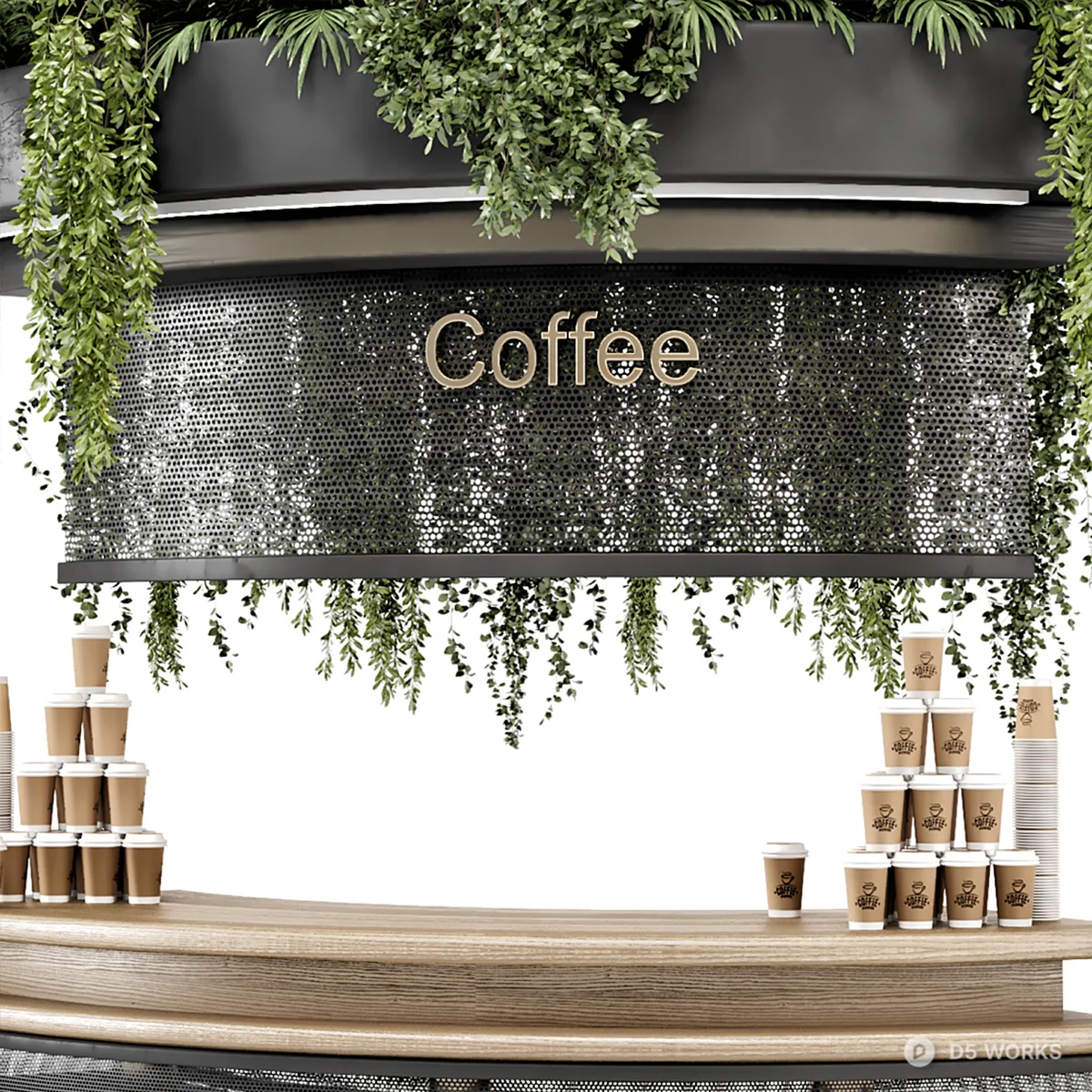 Modern Coffee Bar Counter With Greenery 3d model thumbnail 6