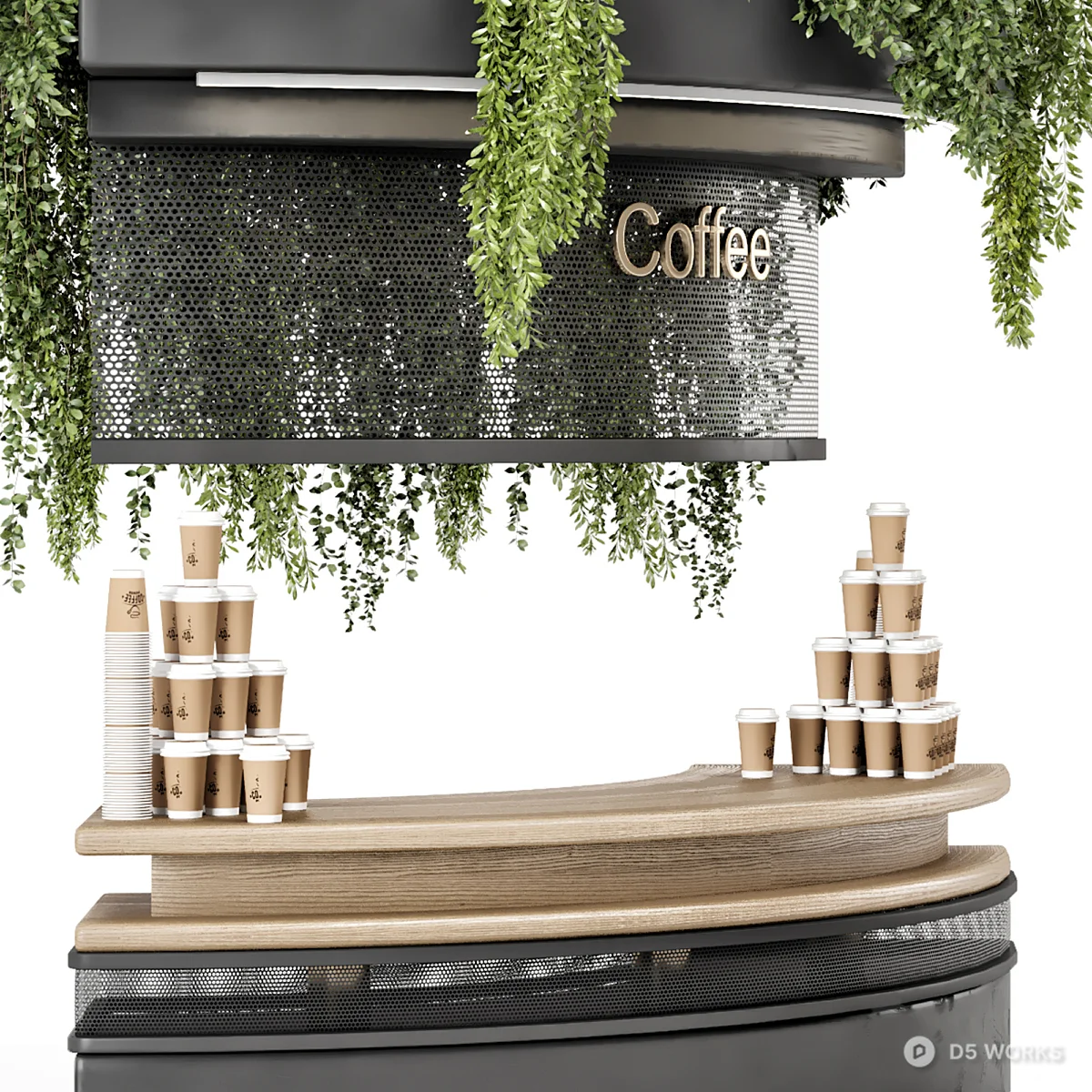 Modern Coffee Bar Counter With Greenery 3d model thumbnail 3