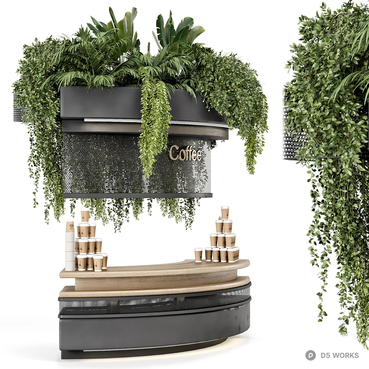 Modern Coffee Bar Counter With Greenery 3d model thumbnail 2