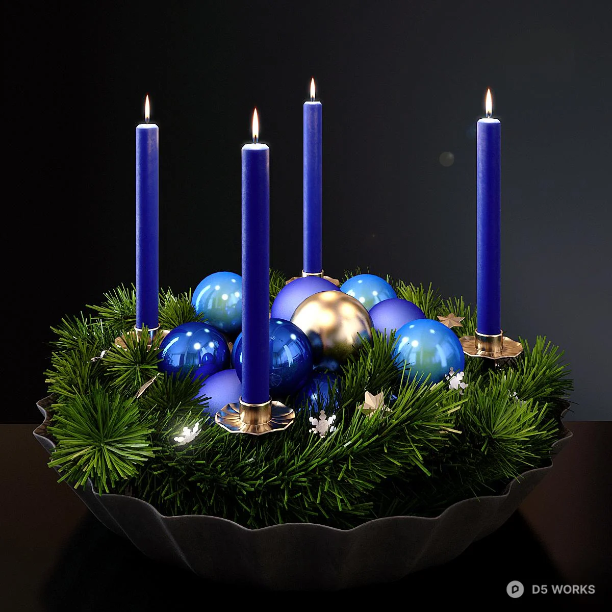Blue Candle Advent Wreath 3d model thumbnail 2