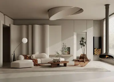 Minimalist Living Room with Curved Ceiling Feature 3d model