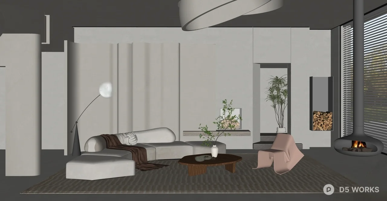 Minimalist Living Room with Curved Ceiling Feature 3d model thumbnail 2