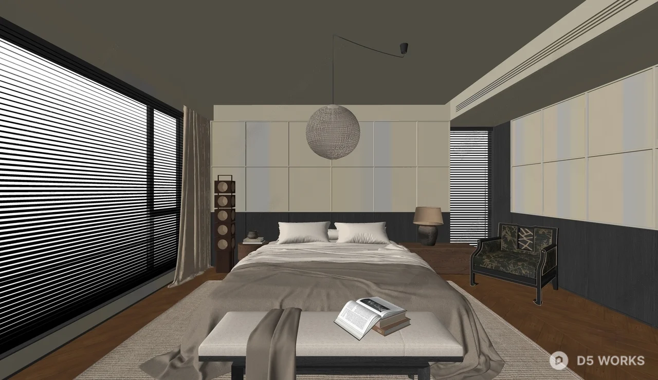 Mid Century Modern Bedroom with Minimalist Aesthetic 3d model thumbnail 2