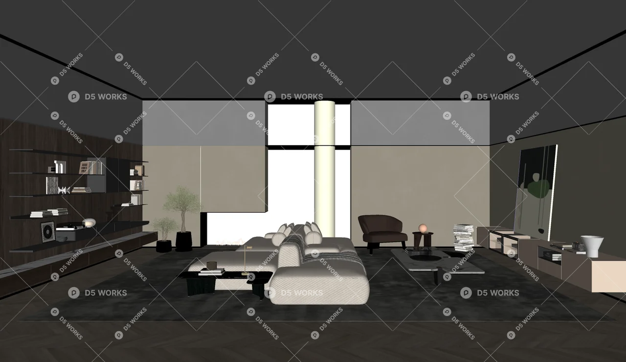 Modern Home Living Room 3d model thumbnail 2