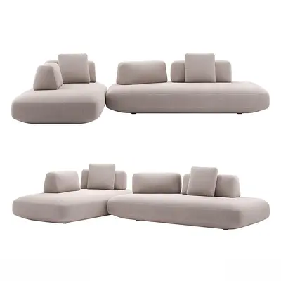 Modular Sectional Sofa In Beige Fabric 3d model