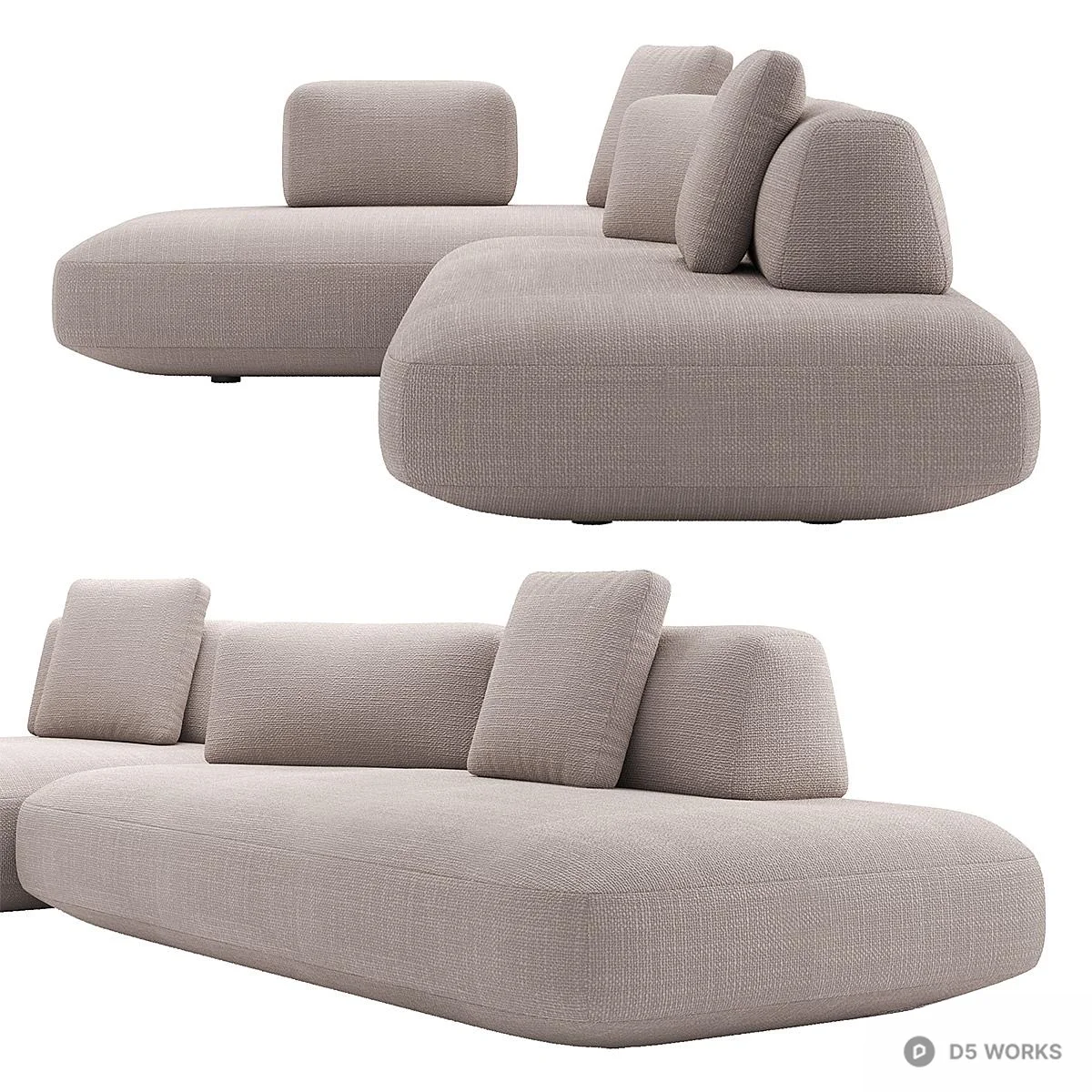 Modular Sectional Sofa In Beige Fabric 3d model thumbnail 2