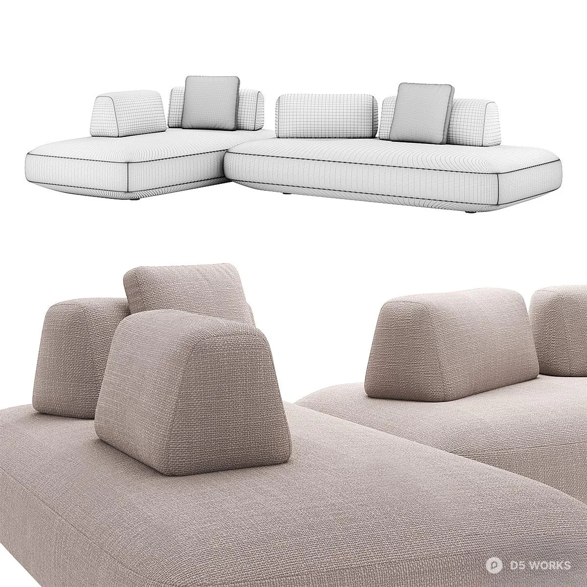 Modular Sectional Sofa In Beige Fabric 3d model thumbnail 3