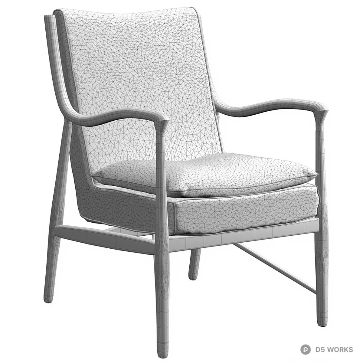 Mid-Century Modern Wooden Armchair With Linen Upholstery 3d model thumbnail 2