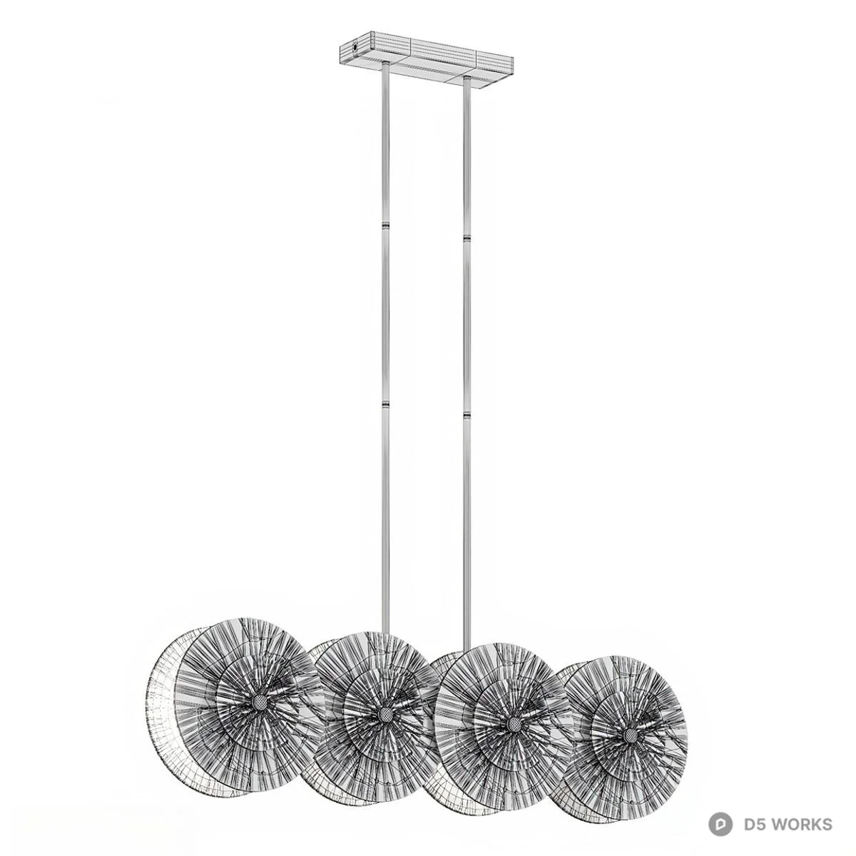 Brass Linear Pendant With Four Glass Discs 3d model thumbnail 3