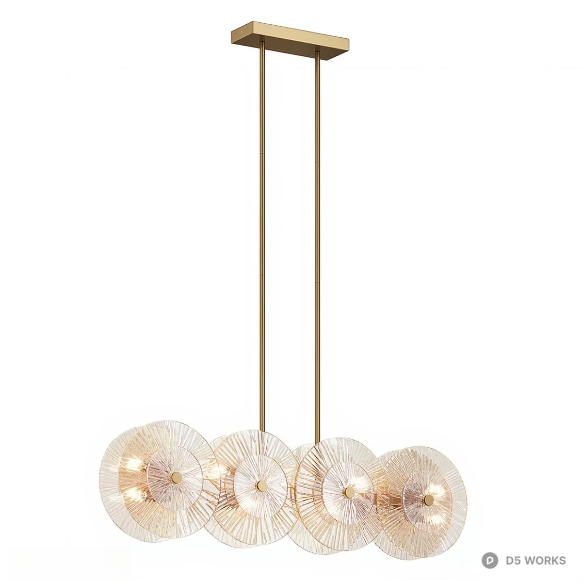 Brass Linear Pendant With Four Glass Discs 3d model - Image 1