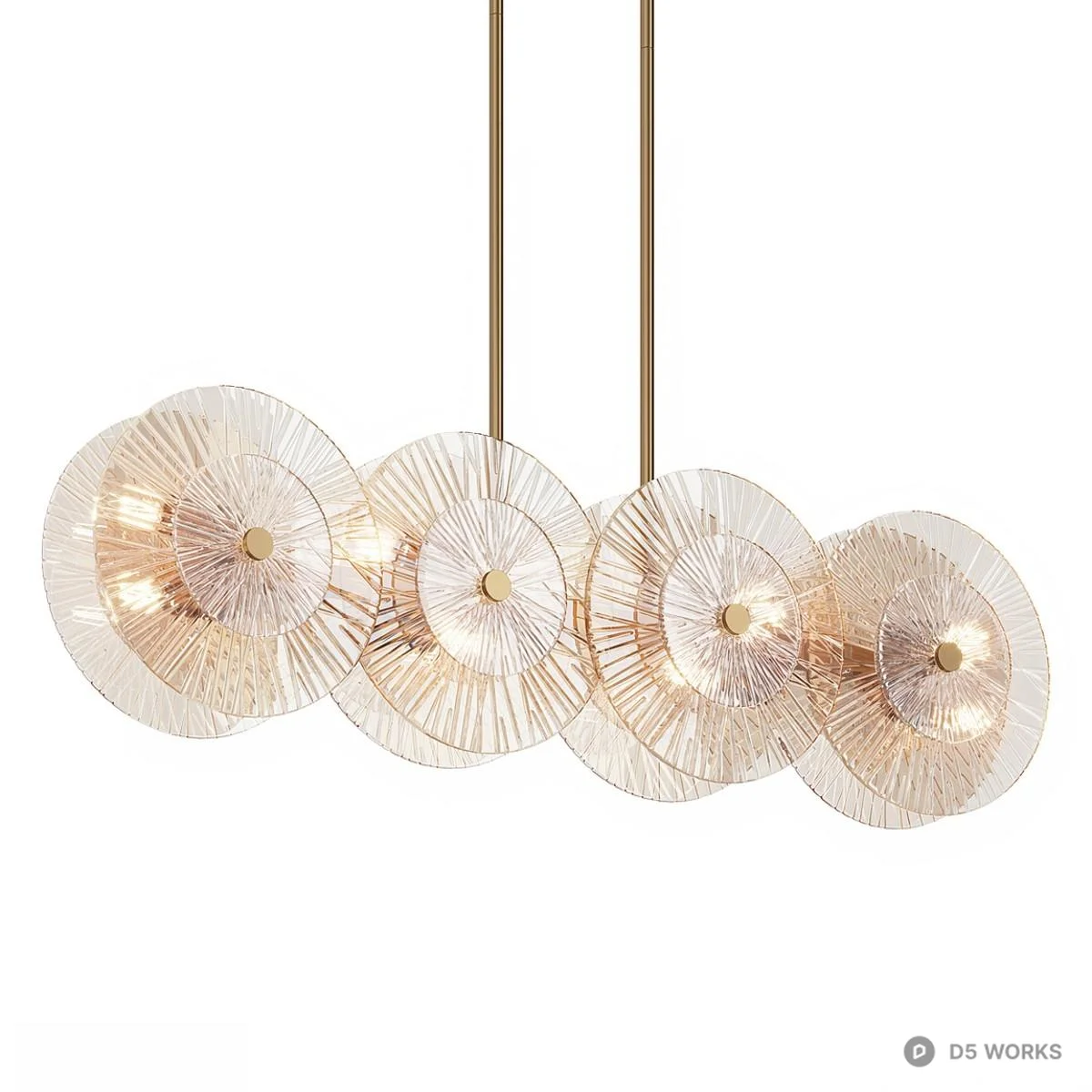Brass Linear Pendant With Four Glass Discs 3d model thumbnail 2