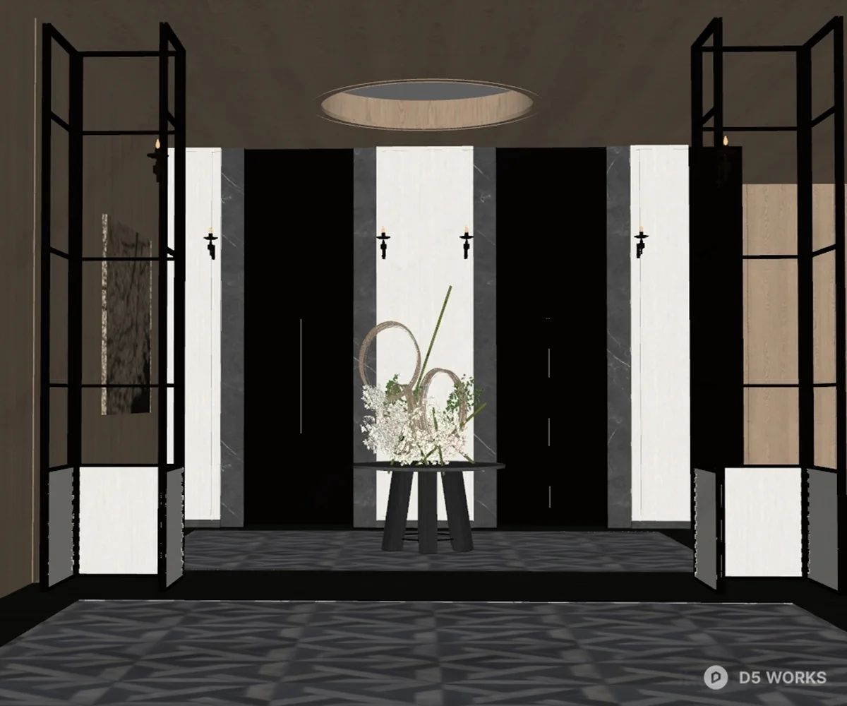 Luxury Hotel Corridor with Geometric Flooring 3d model thumbnail 2