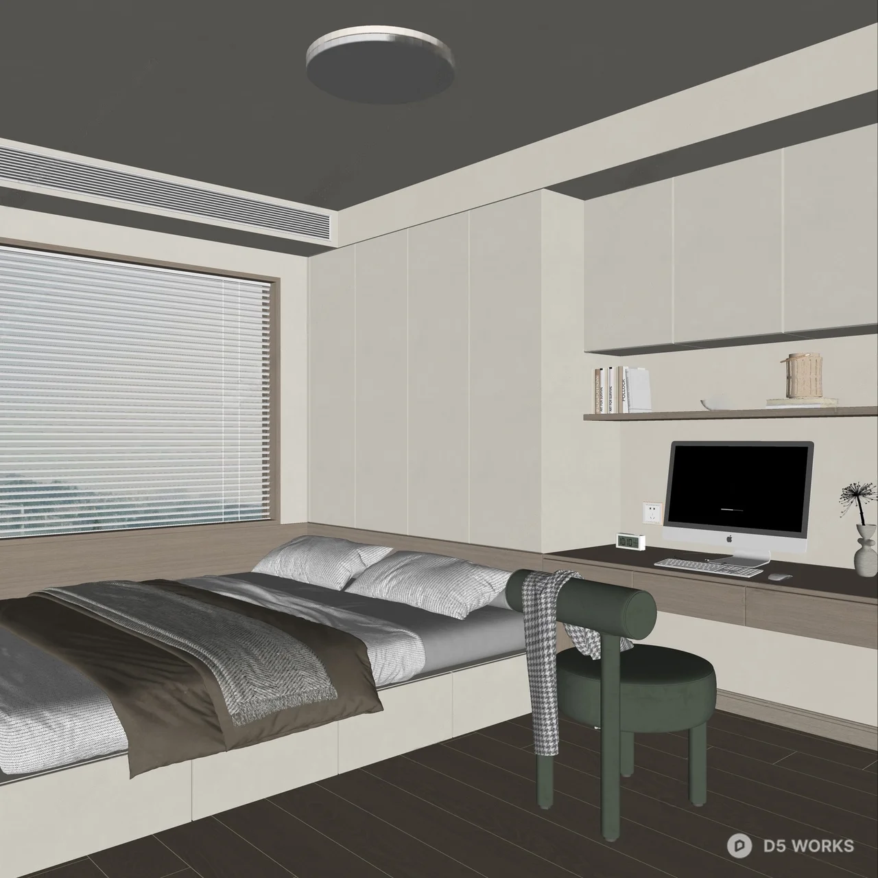 Minimalist Tatami Bedroom with Integrated Desk 3d model thumbnail 2