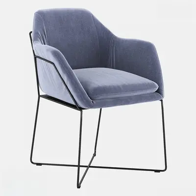 Velvet Upholstered Armchair With Black Metal Frame 3d model