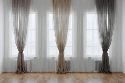 Minimalist Living Room with Sheer Curtains 3d model