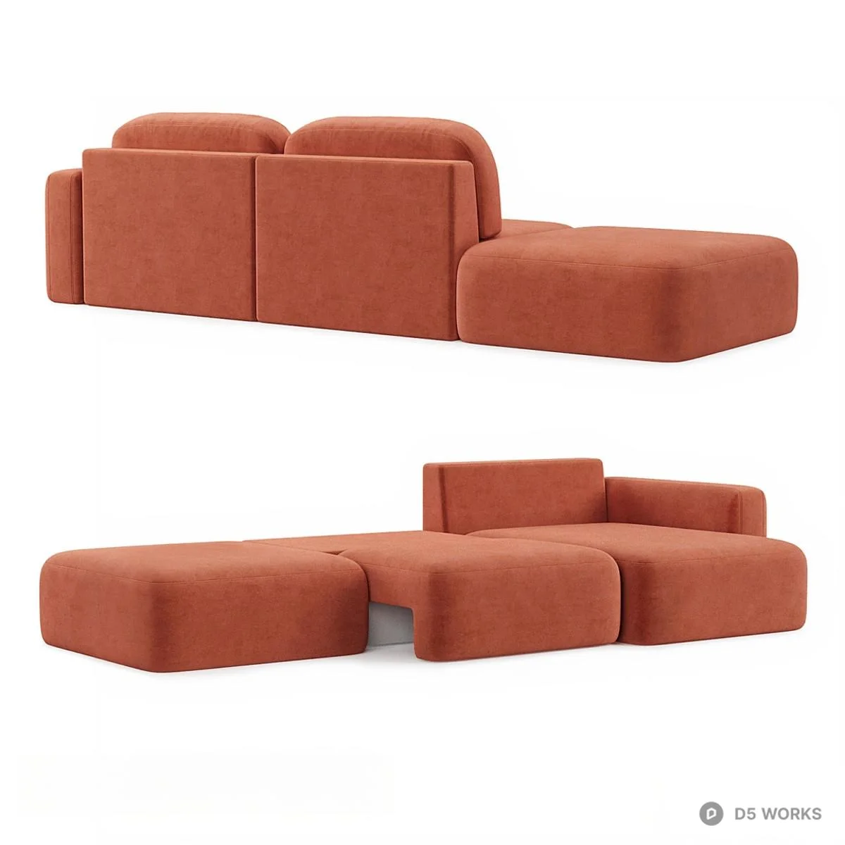 Modular Sectional Sofa In Terracotta Velvet 3d model thumbnail 3