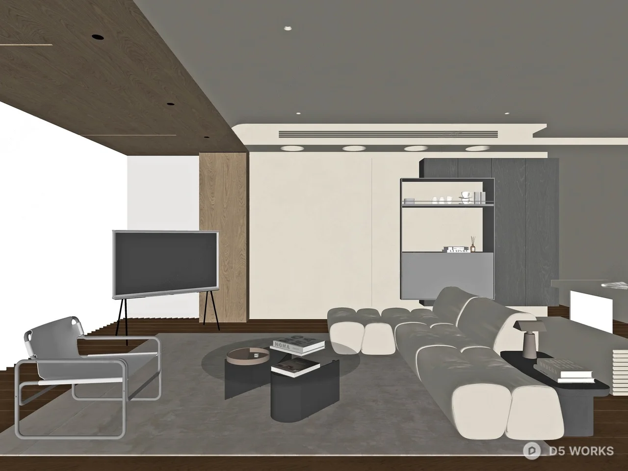 Minimalist Living Room With Modular Sofa And Integrated Storage 3d model thumbnail 2