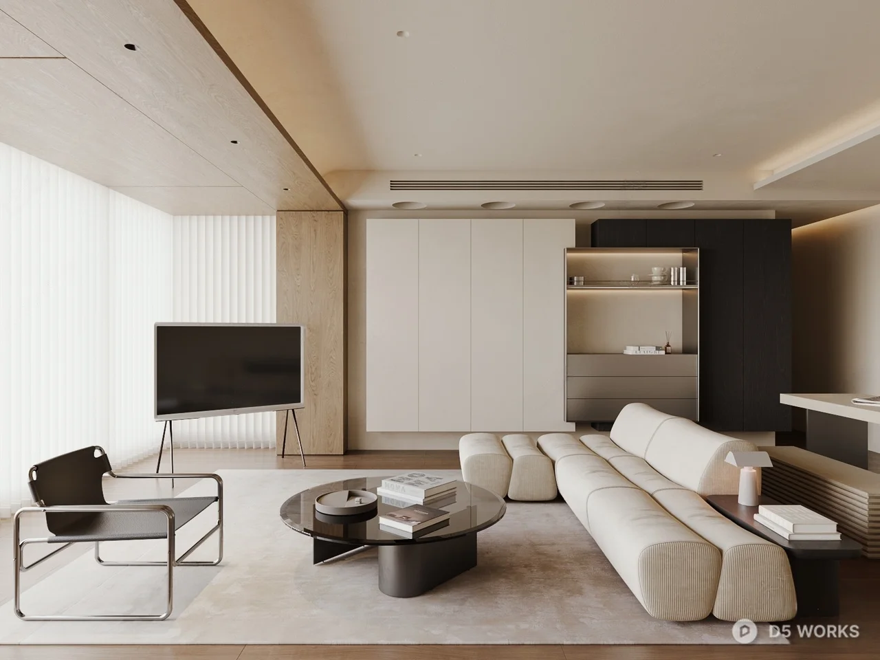 Minimalist Living Room With Modular Sofa And Integrated Storage 3d model - Image 1