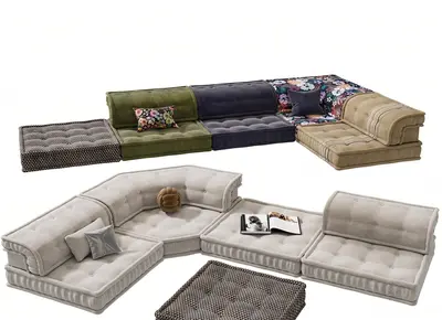 Modular Sectional Sofa With Tufted Design 3d model