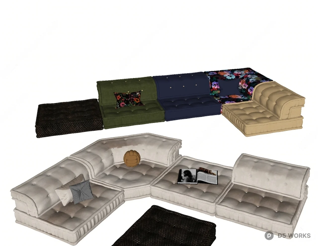 Modular Sectional Sofa With Tufted Design 3d model thumbnail 2