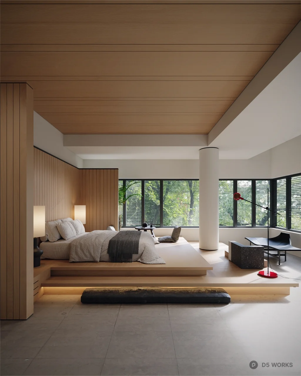 Minimalist Tatami Bedroom with Wooden Ceiling 3d model - Image 1