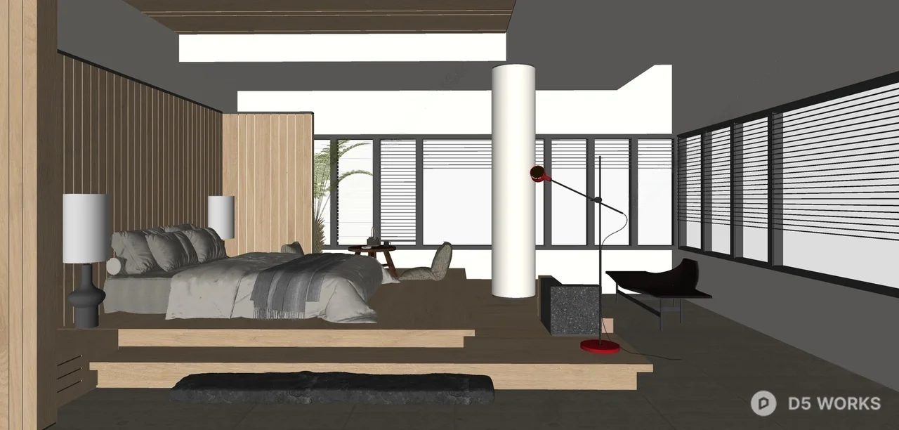 Minimalist Tatami Bedroom with Wooden Ceiling 3d model thumbnail 2